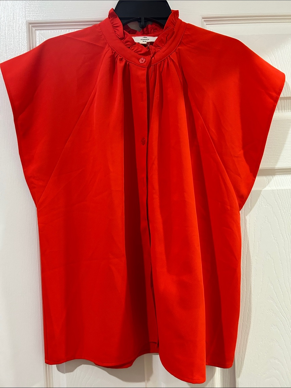 entro Red Ruffle-Neck Cap Sleeve Blouse